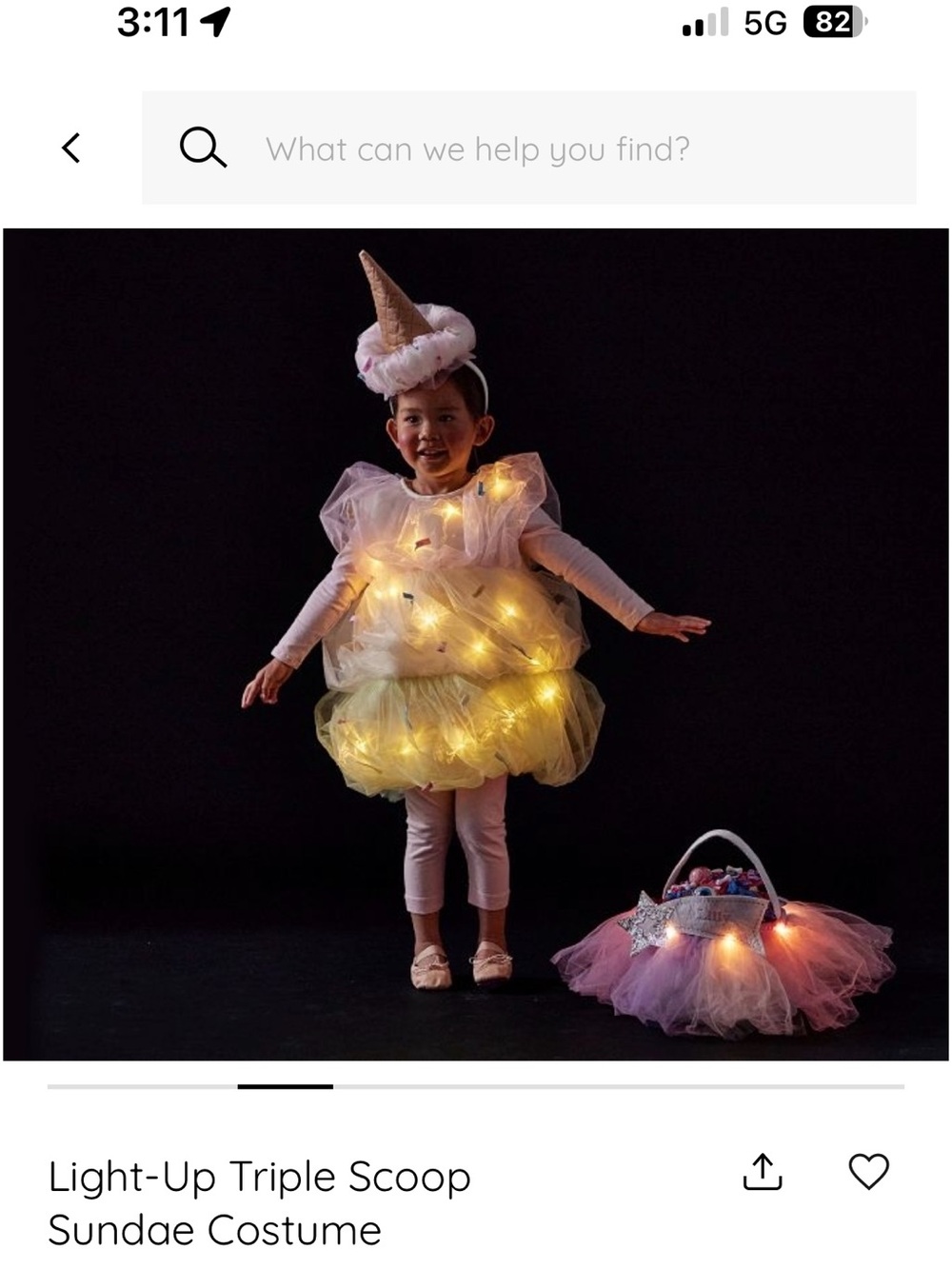 Pottery Barn Light-Up Triple Scoop Sundae Costume — Pink, Yellow, Cream